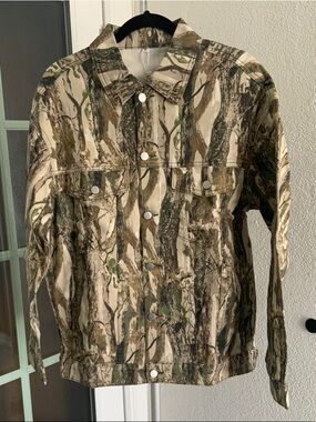 Camo Print Button-Front Jacket - Beige Green Brown